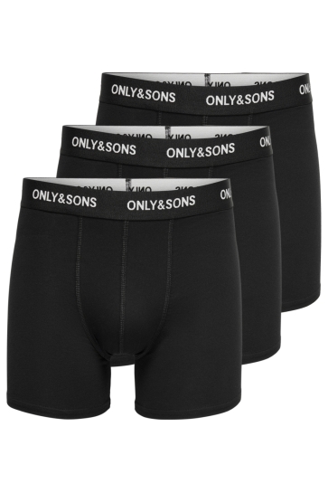Only & Sons ONSFITZ SOLID BLACK BOXER 3PACK3854 22023854 Black Detail BLACK WAISTBAND