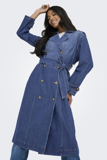 Jacqueline de Yong JDYKATRINE LS BELT TRENCHCOAT DNM 15355401 DARK BLUE DENIM