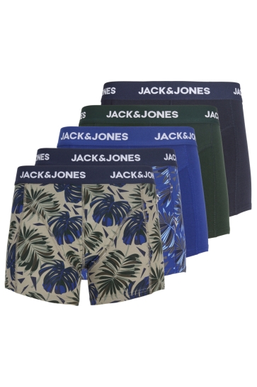 Jack & Jones Ondergoed JACHENDO LEAVES TRUNKS 5 PACK 12299176 Vetiver/ NAVY Blaze