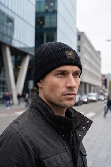 PME legend Accessoire BEANIE VAN EEN KATOENBLEND MET LABEL PAC650004 999