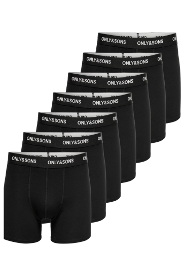 Only & Sons onsfitz solid black boxer 7-pack no Zwart