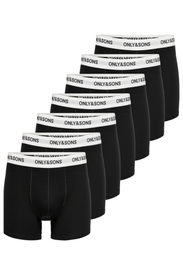 Only & Sons Ondergoed ONSFITZ SOLID BLACK BOXER 7-PACK NO 22028438 Black/WHITE WAIST BLACK LOGO