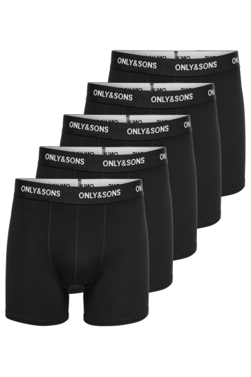 Only & Sons onsfitz solid black boxer 5-pack no Zwart