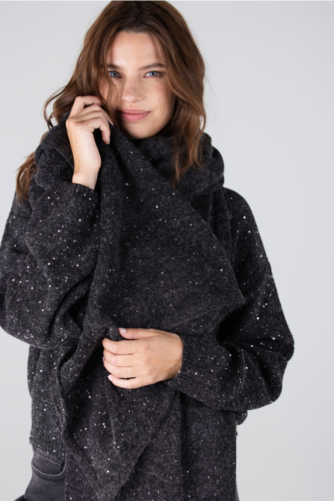 Juffrouw Jansen grijze dames sjaal | Model vooraanzicht