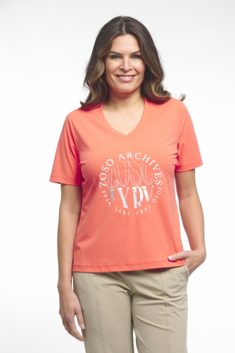 Zoso oranje dames t-shirt | Model vooraanzicht