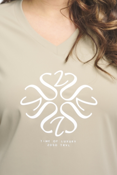 Zoso zand dames t-shirt | Close up