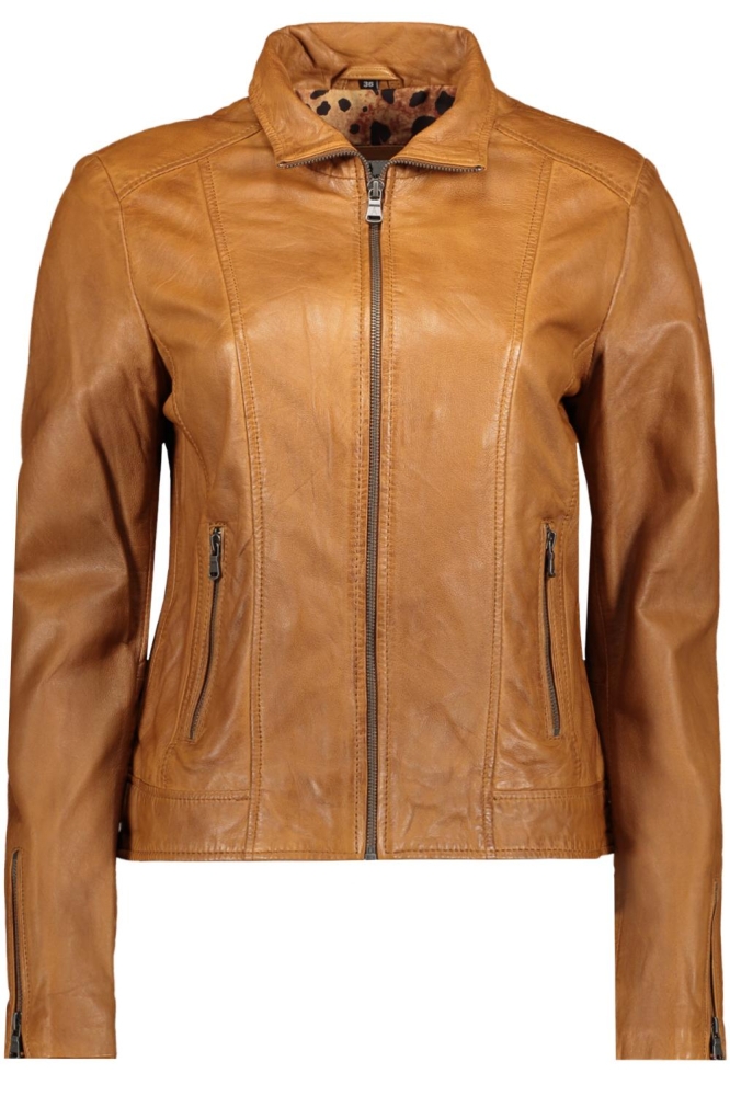 Donders cognac dames leren jas | Vooraanzicht