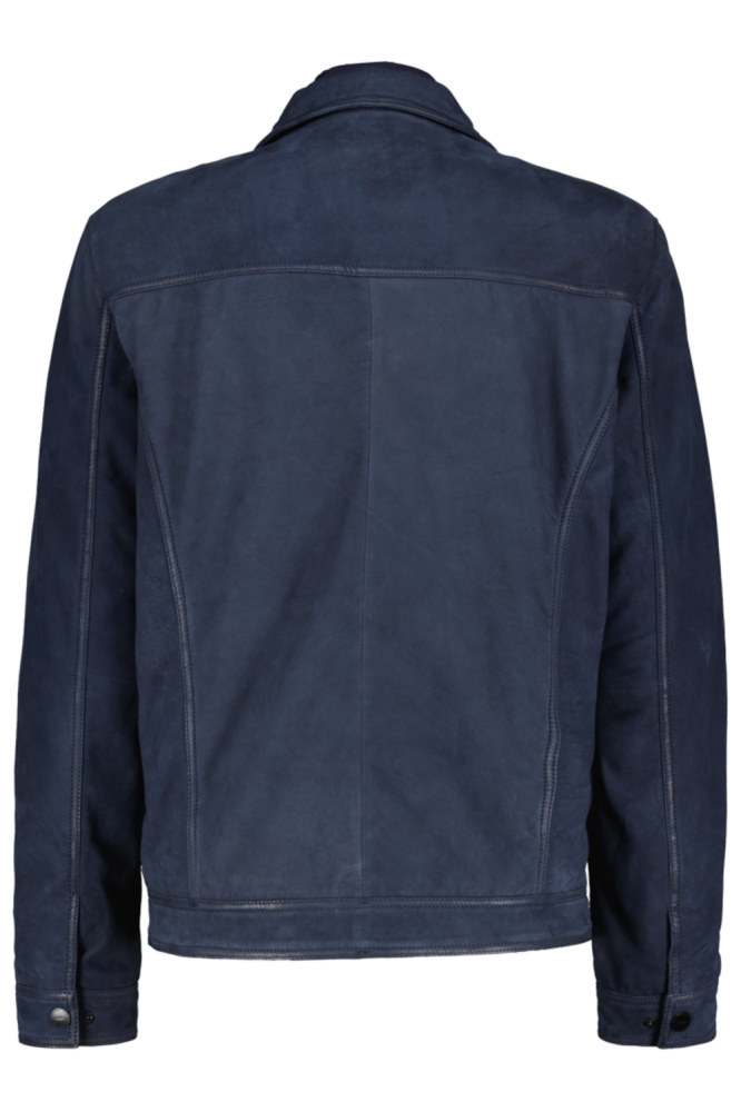 Donders blauwe heren leren jas | Achteraanzicht