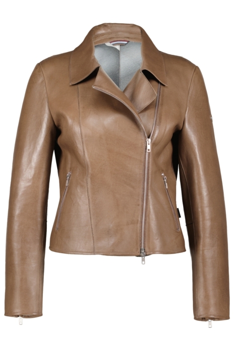 Donders taupe dames leren jas | Vooraanzicht