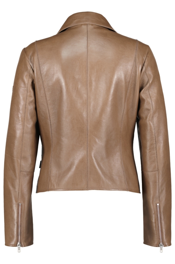 Donders taupe dames leren jas | Achteraanzicht