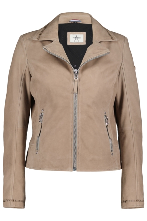 Donders taupe dames leren jas | Vooraanzicht
