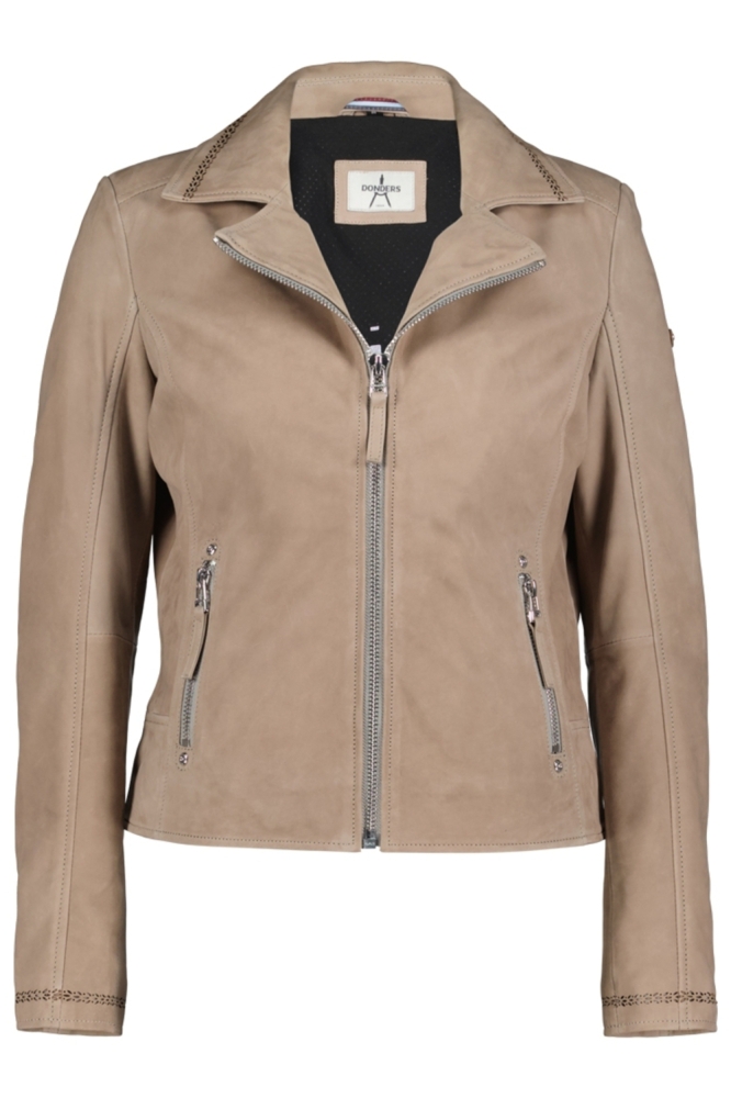Donders taupe dames leren jas | Vooraanzicht