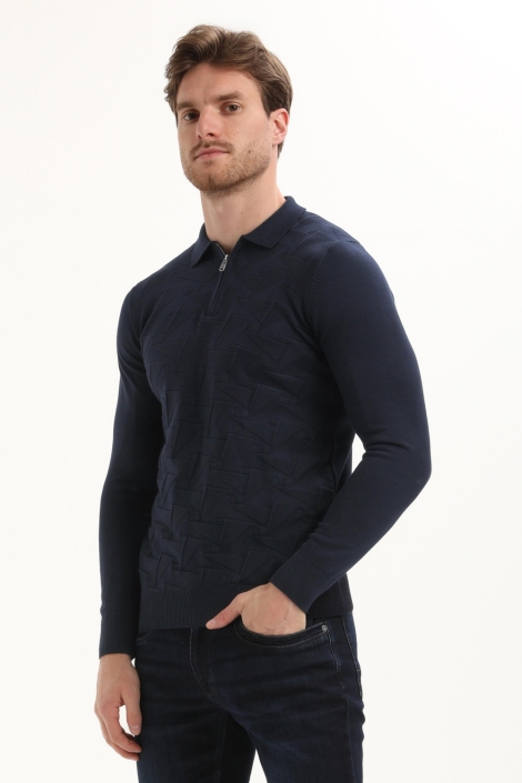 Gabbiano blauwe heren polo | Model zijaanzicht