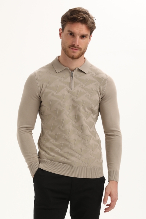 Gabbiano taupe heren polo | Model vooraanzicht