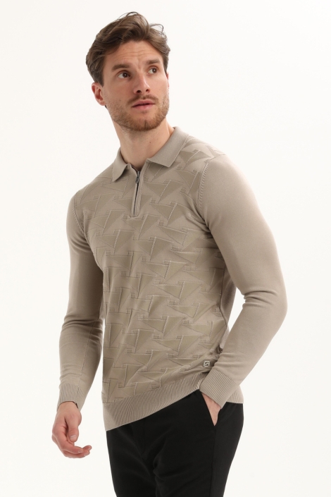Gabbiano taupe heren polo | Model zijaanzicht