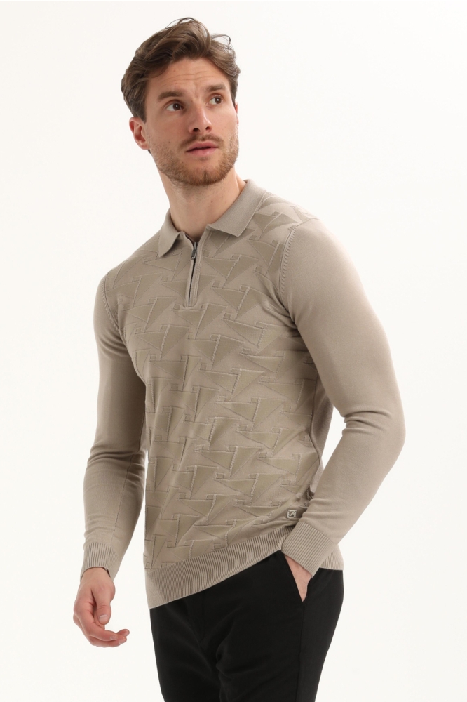 Gabbiano taupe heren polo | Model zijaanzicht
