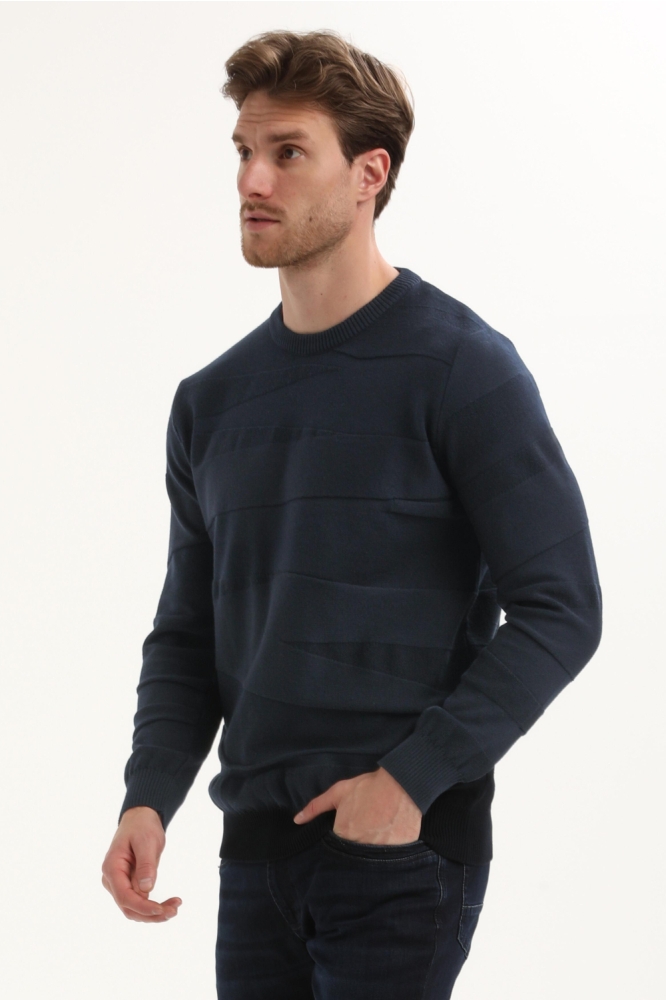 Gabbiano blauwe heren trui | Model zijaanzicht