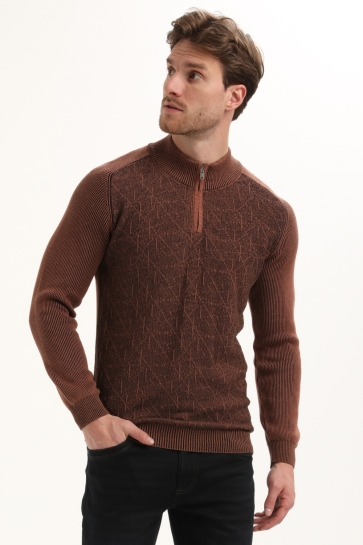 Gabbiano Trui GEOMETRISCH STRUCTUUR HALFZIP TRUI 615769 5701 clay