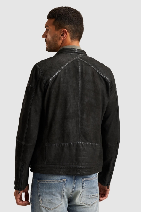 Cast Iron zwarte heren leren jas | Model achteraanzicht