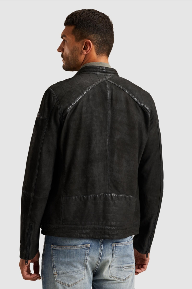 Cast Iron zwarte heren leren jas | Model achteraanzicht