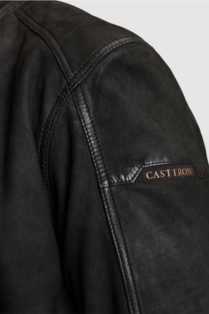 Cast Iron zwarte heren leren jas | Close up