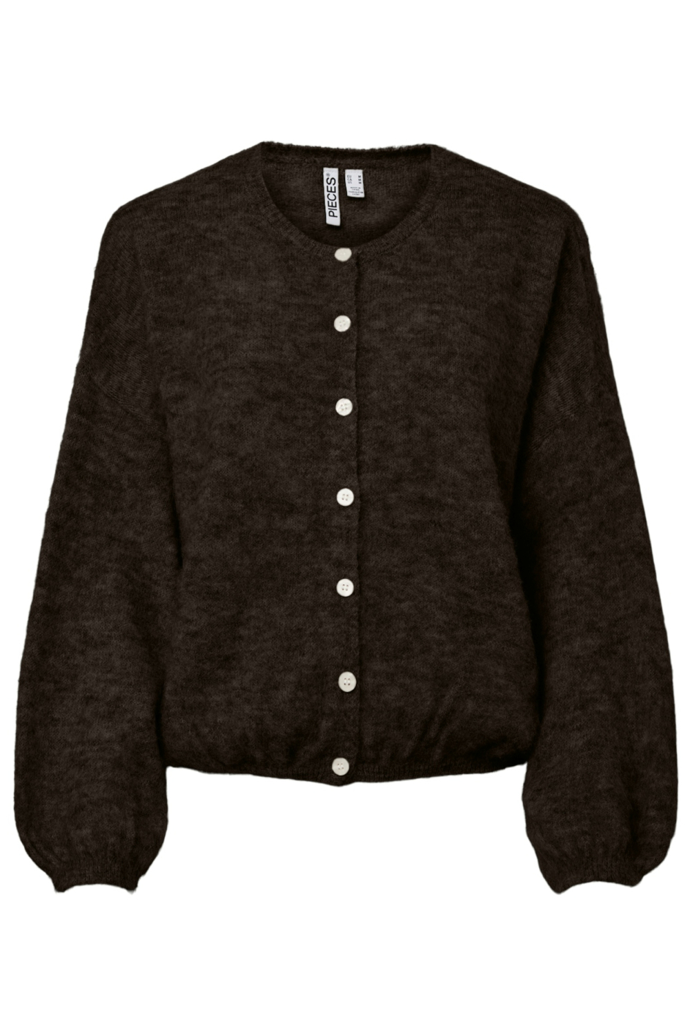 Pieces bruine dames vest | Ronde hals | Regular fit | Geen zakken | Knoopsluiting | Duurzaam | Lange mouw