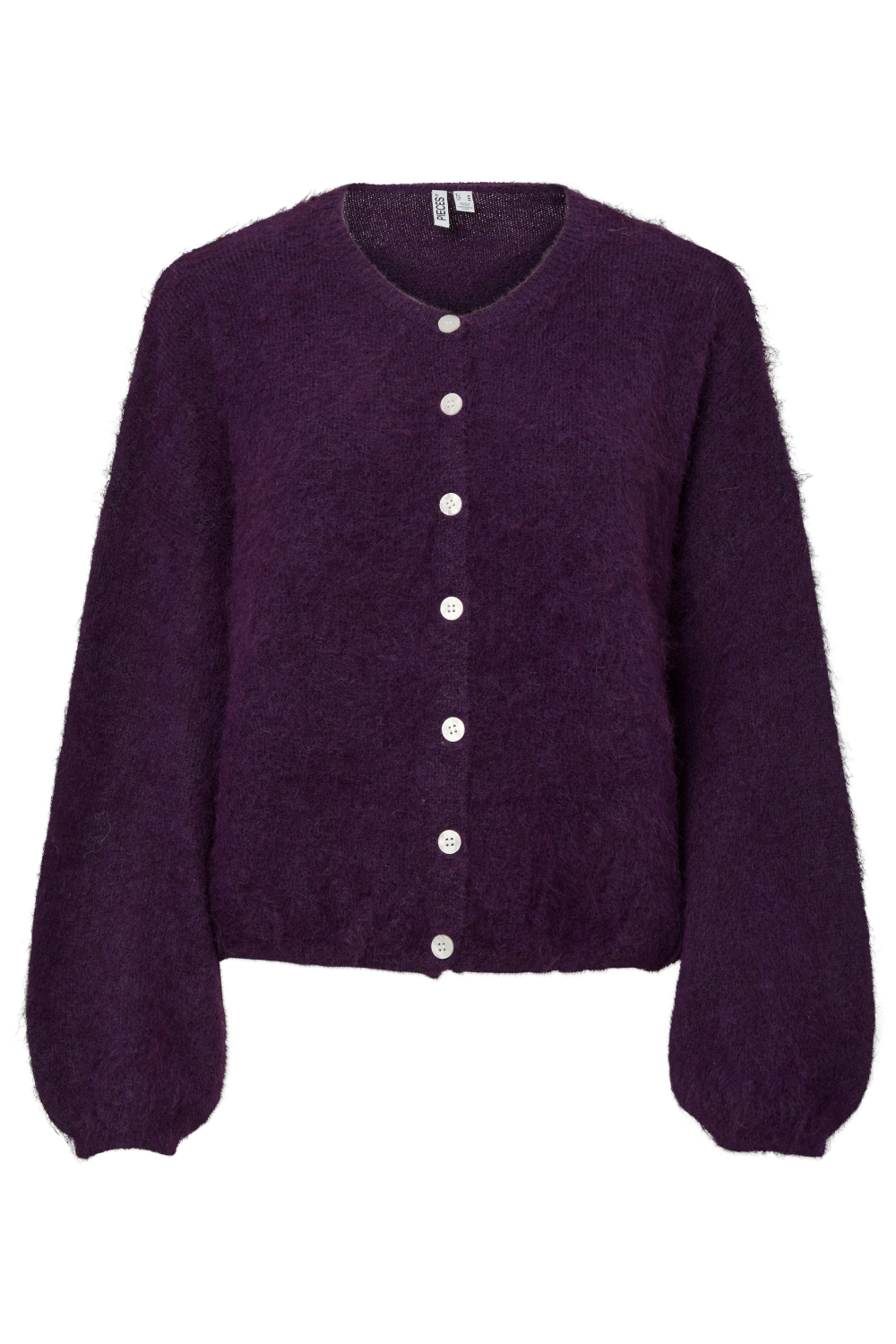 Pieces paarse dames vest | Ronde hals | Regular fit | Geen zakken | Structuur patroon | Knoopsluiting | Duurzaam | Lange mouw