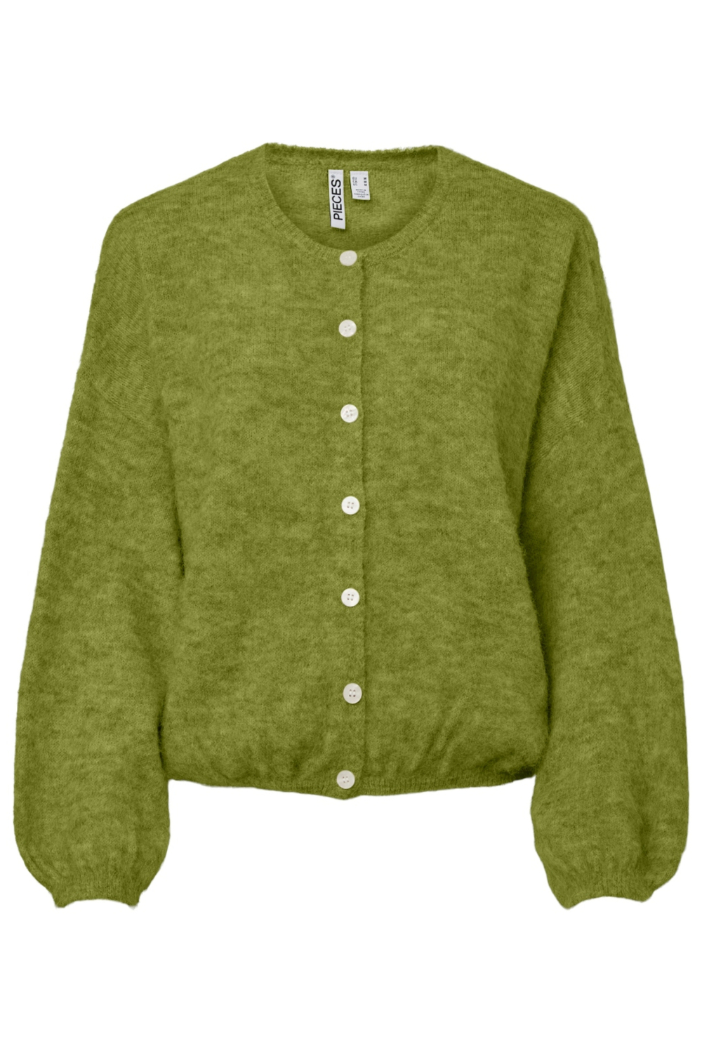 Pieces groene dames vest | Ronde hals | Regular fit | Geen zakken | Structuur patroon | Knoopsluiting | Duurzaam | Lange mouw