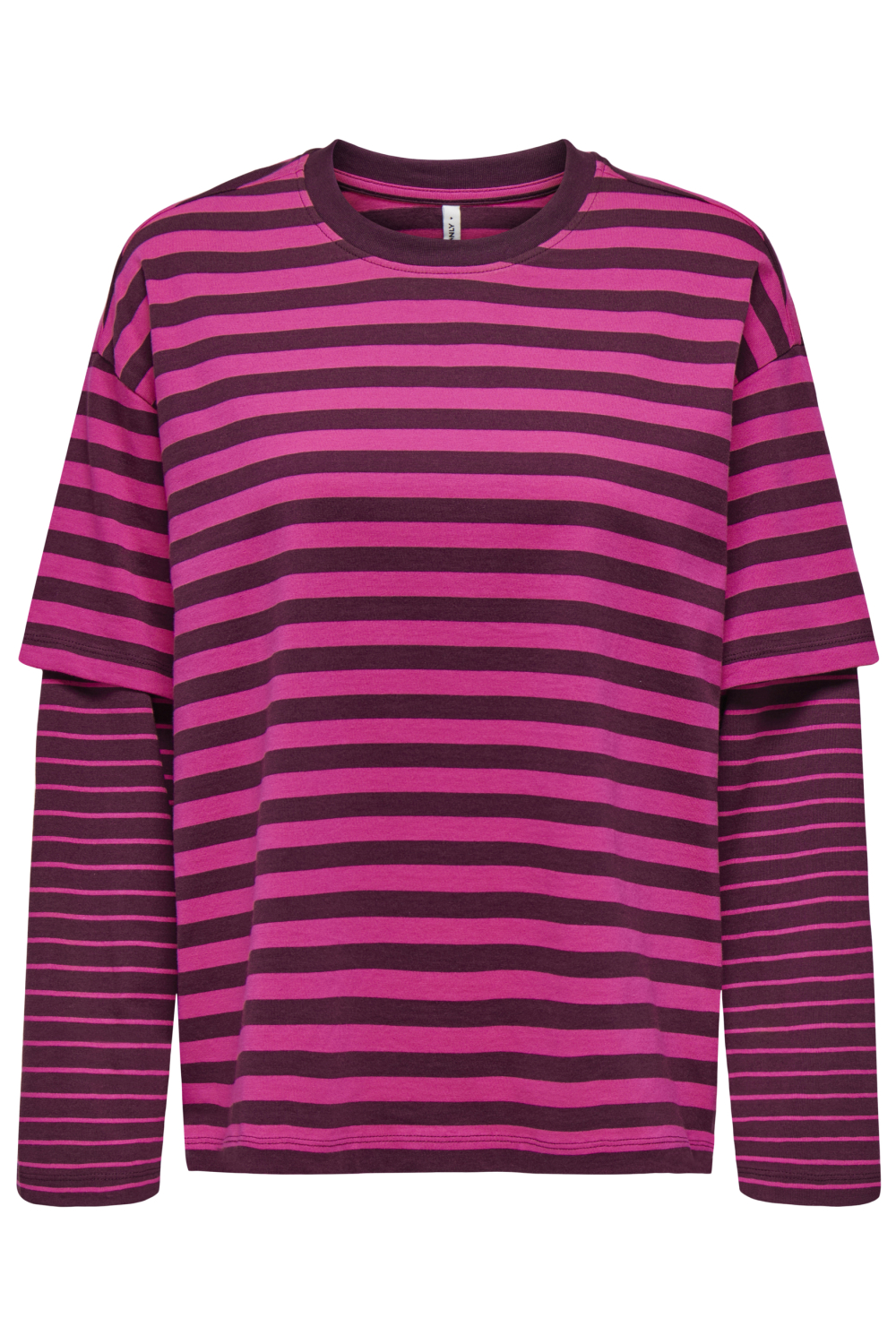 Only paarse dames t-shirt | Ronde hals | Regular fit | Geen zakken | Streep patroon | Lange mouw