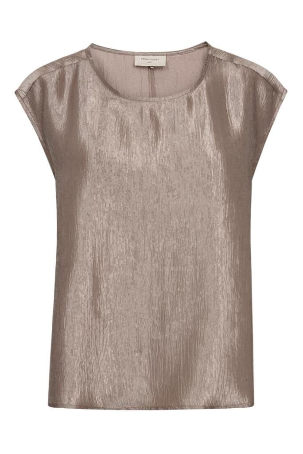 Freequent taupe dames t-shirt | Ronde hals | Regular fit | Glans | Kap mouw