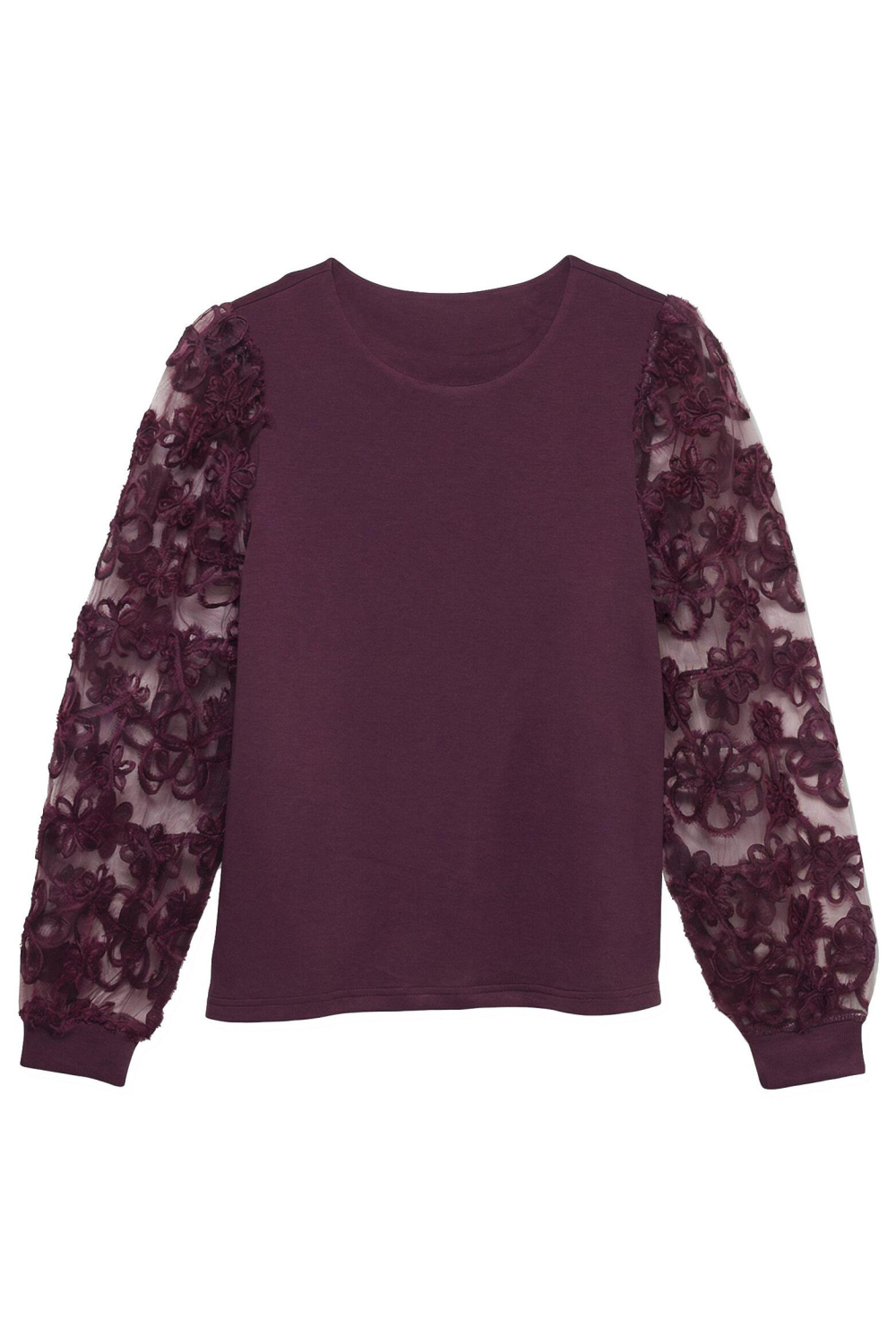 Vero Moda bordeaux dames t-shirt | Ronde hals | Regular fit | Bloemen patroon | Duurzaam | Lange mouw