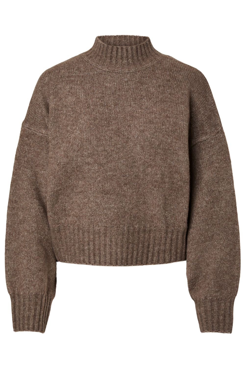 Pieces bruine dames trui | High neck halslijn | Regular fit | Gemeleerd patroon | Duurzaam | Lange mouw
