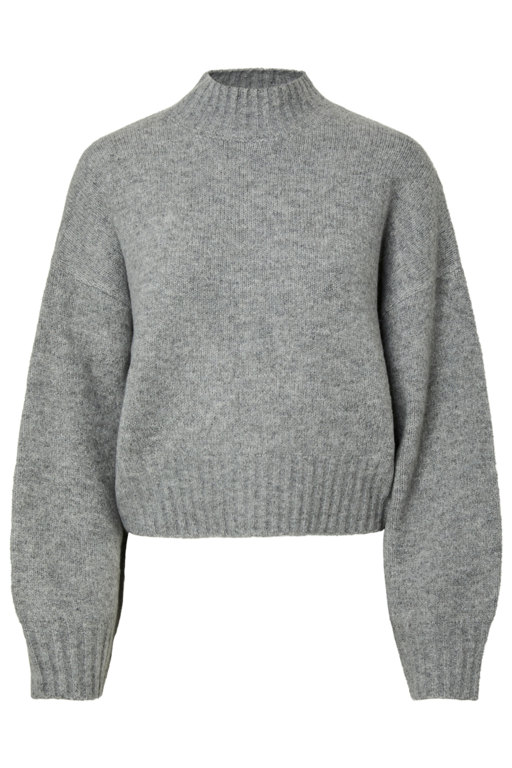 Pieces grijze dames trui | High neck halslijn | Regular fit | Gemeleerd patroon | Duurzaam | Lange mouw
