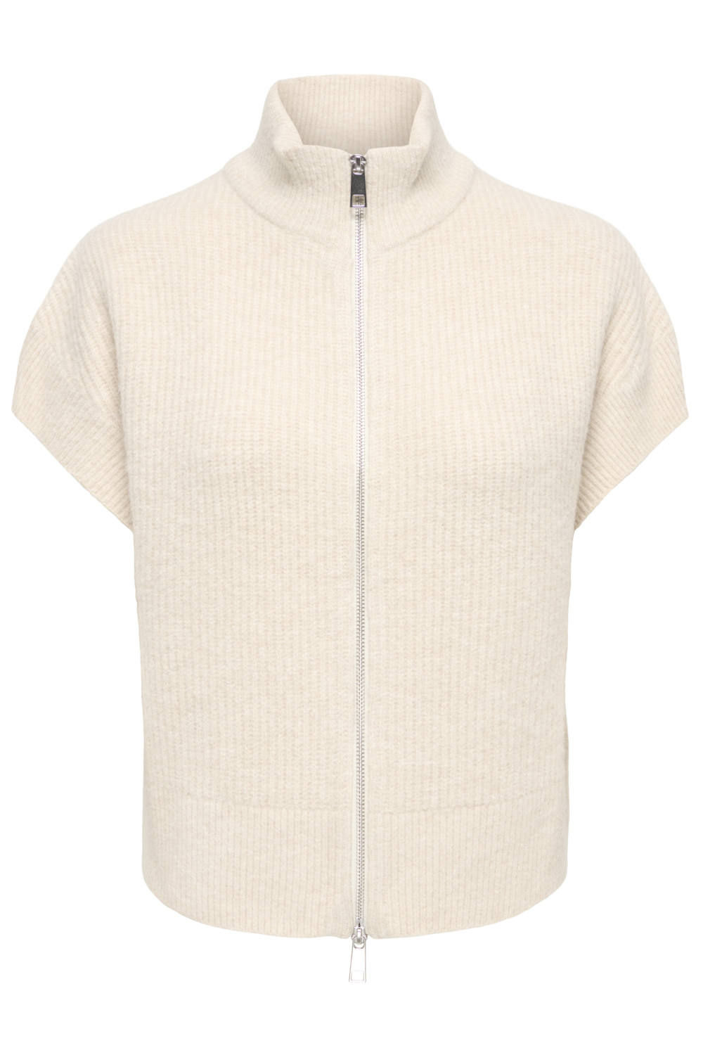 Only beige dames vest | High neck halslijn | Regular fit | Gemeleerd patroon | Ritssluiting | Duurzaam | Kap mouw