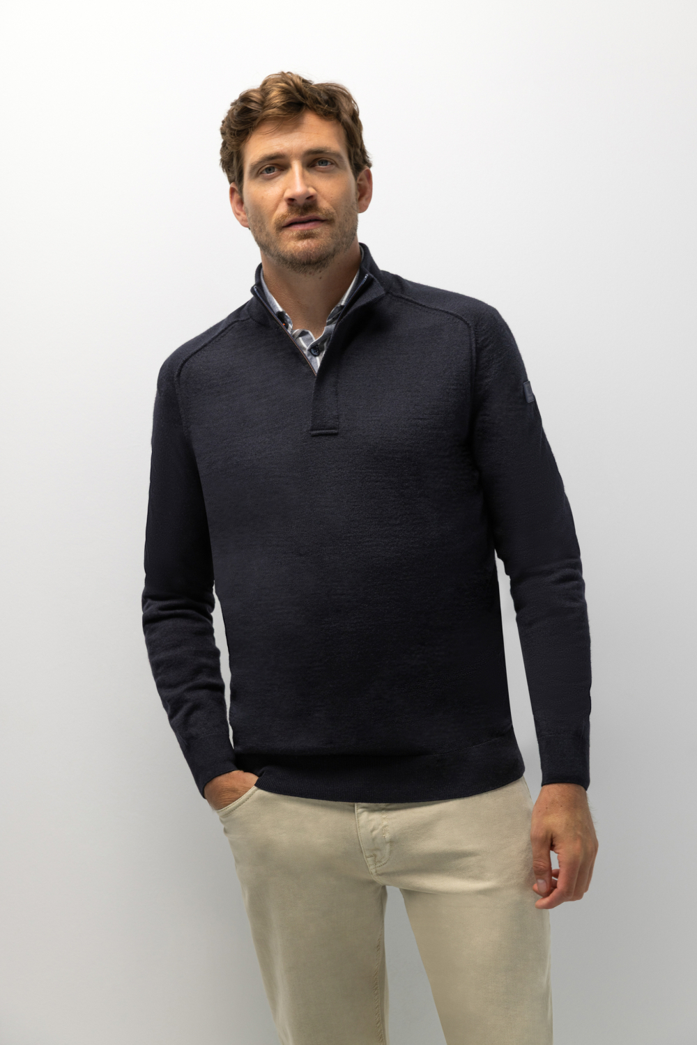 State of Art blauwe heren trui | High neck halslijn | Regular fit | Ritssluiting | Lange mouw