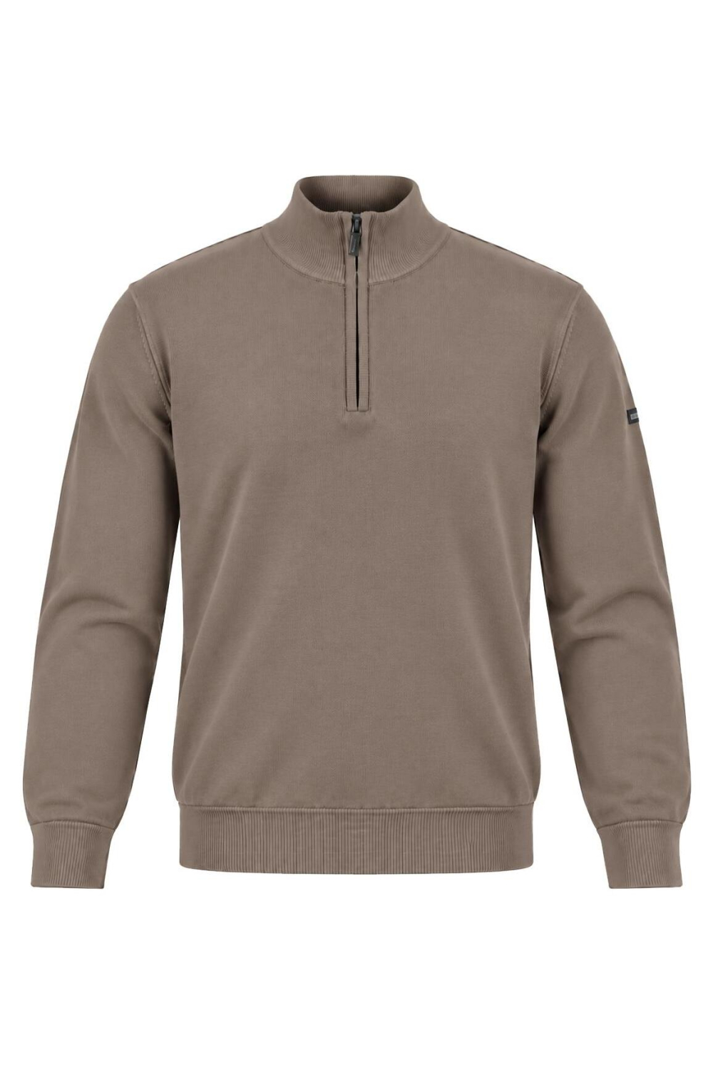 Ballin camel heren trui | High neck halslijn | Regular fit | Gemeleerd patroon | Ritssluiting | Lange mouw