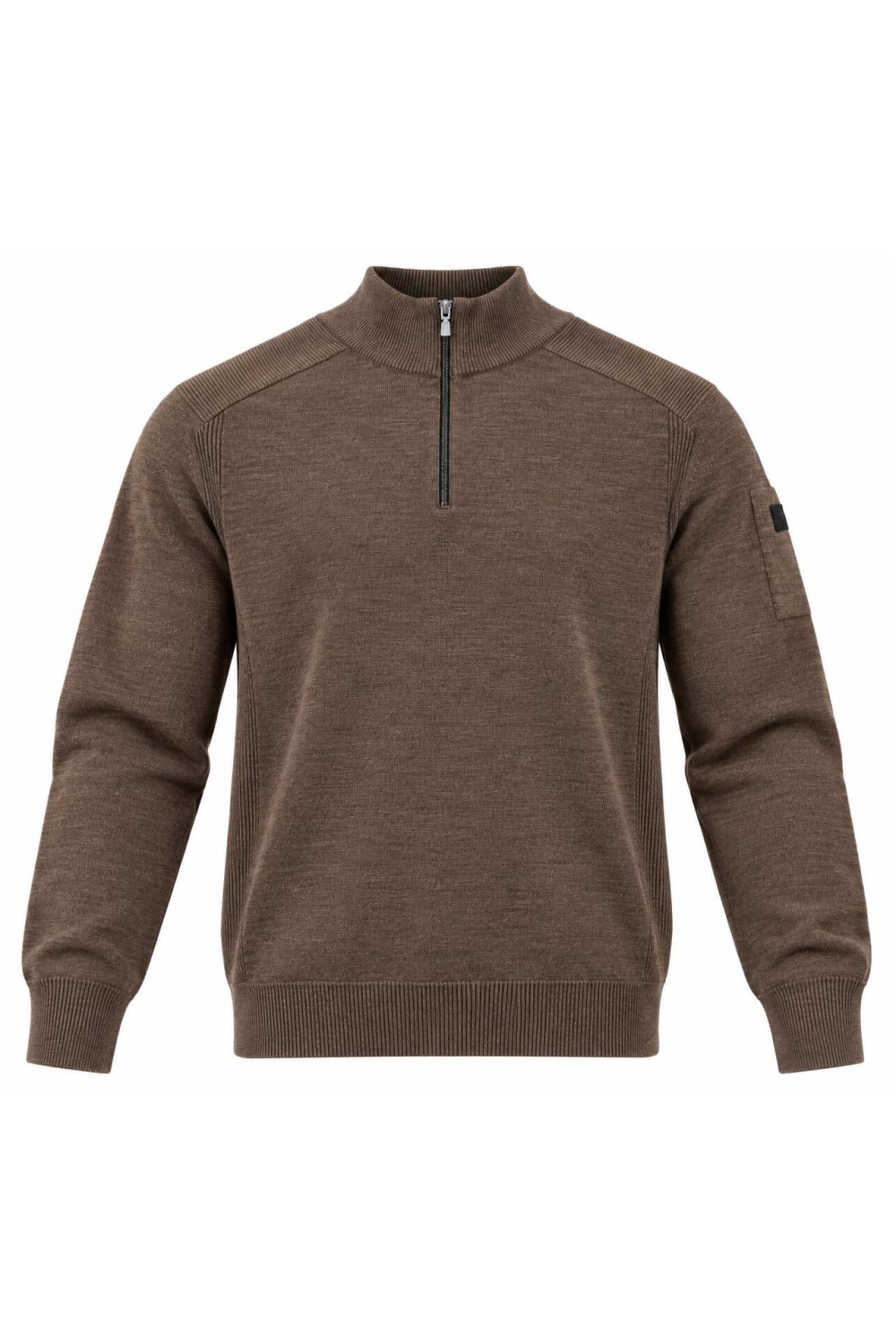 Ballin bruine heren trui | High neck halslijn | Regular fit | Gemeleerd patroon | Ritssluiting | Lange mouw