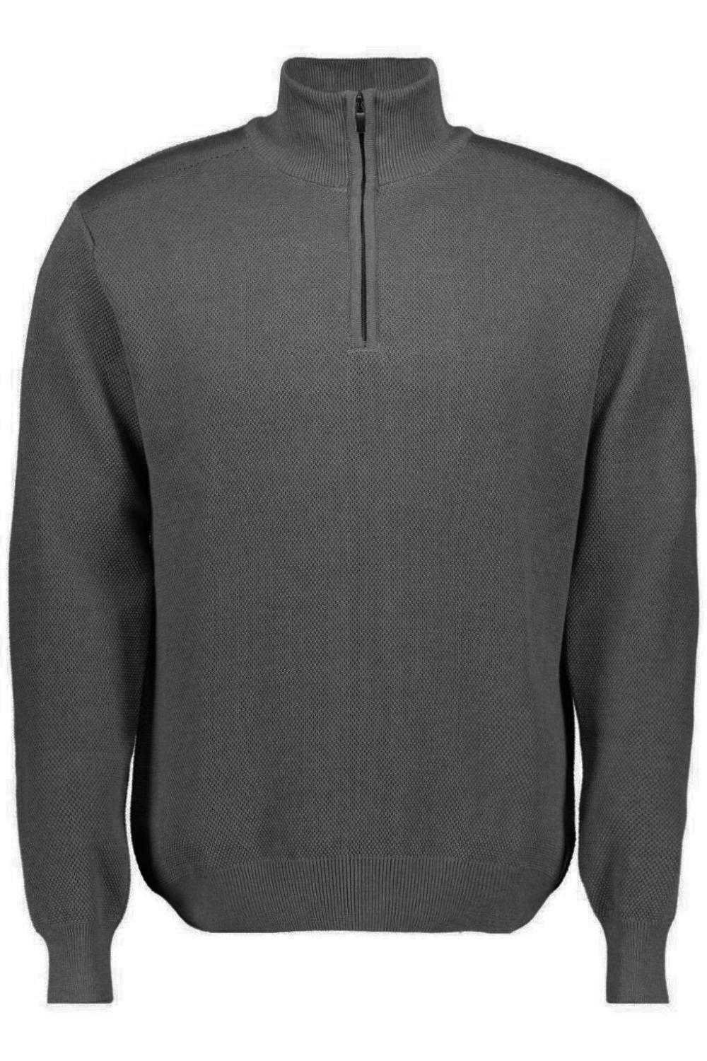Ballin grijze heren trui | High neck halslijn | Regular fit | Gemeleerd patroon | Ritssluiting | Lange mouw