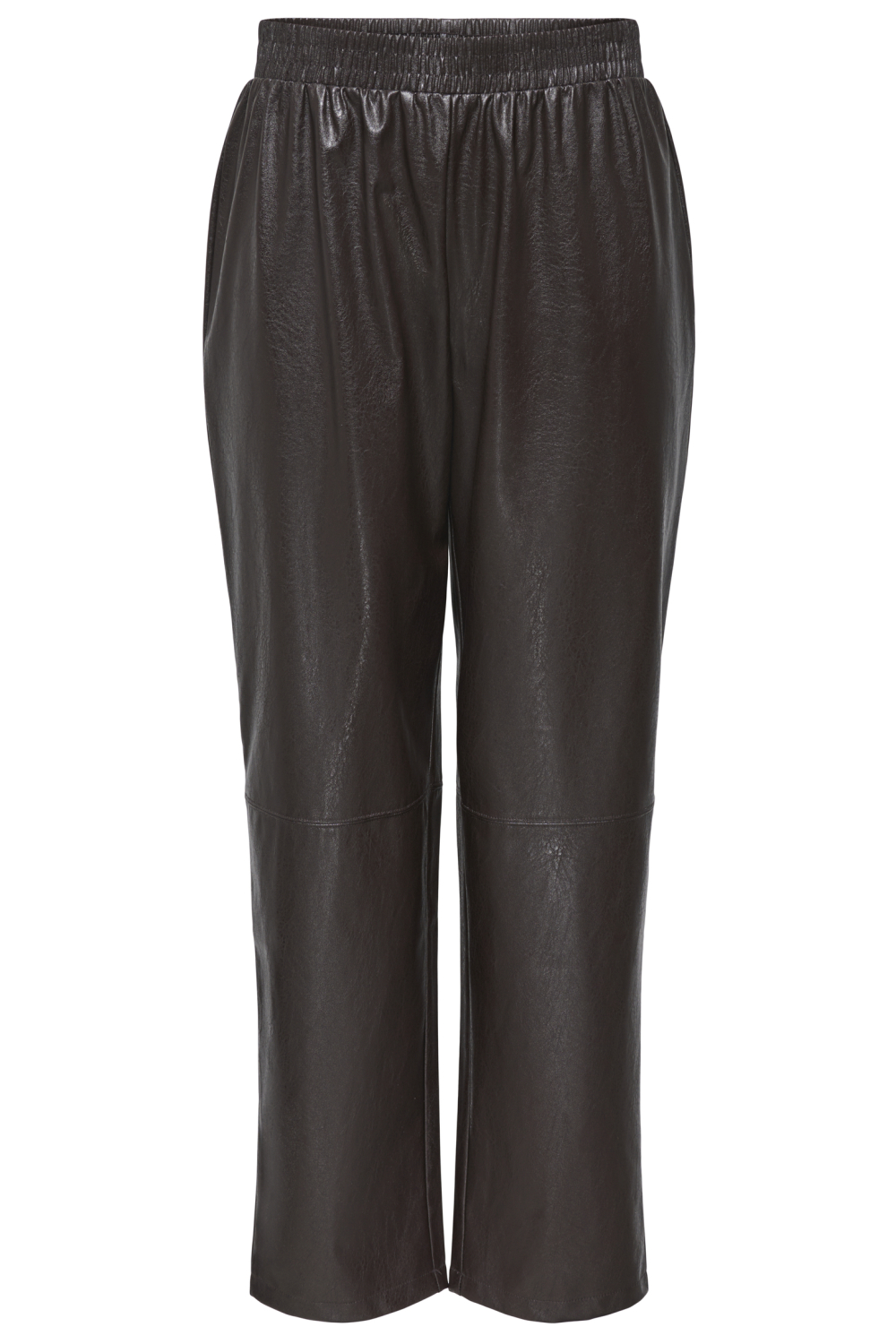 Jacqueline de Yong bruine dames broek | Regular fit | Imitatieleer patroon | Elastische boord | Regular waist
